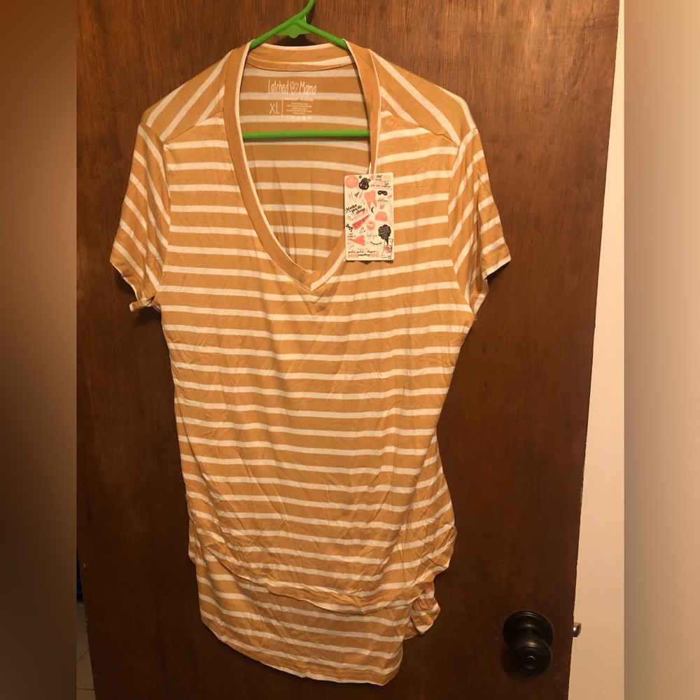 Latched Mama Tan Striped Short Sleeve Tee